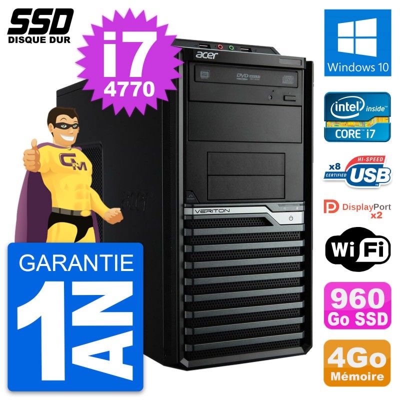 Acer Veriton M4630G Intel i7-4770 4GB RAM 960GB SSD Windows 10 WiFi Desktop PC