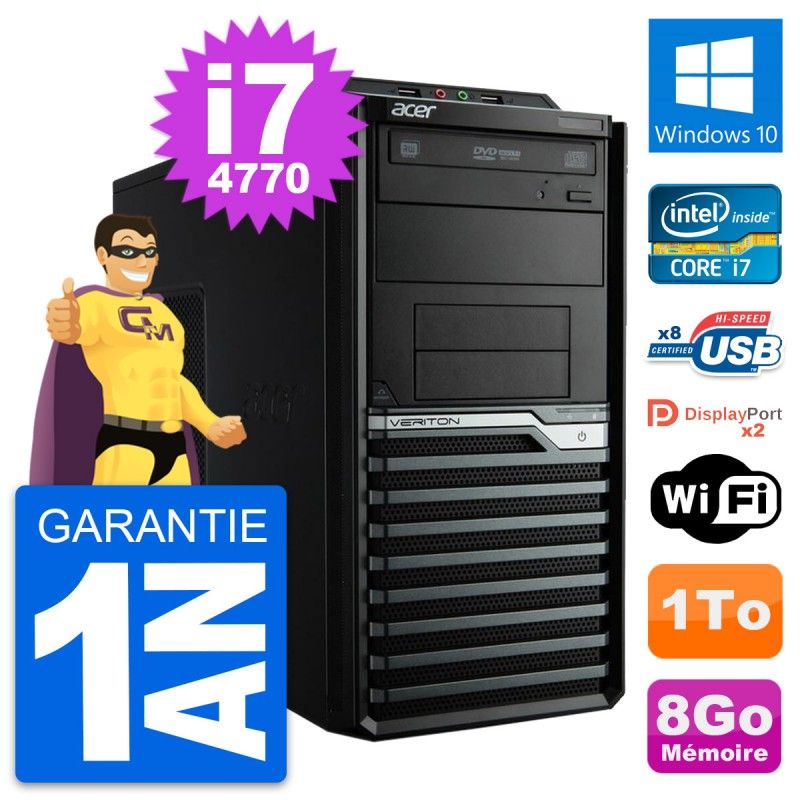 Acer Veriton M4630G Intel i7-4770 8GB RAM 1TB HDD Windows 10 WiFi Desktop PC