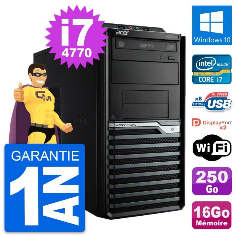 Acer Veriton M4630G Intel i7-4770 16GB RAM 250GB SSD Windows 10 WiFi Desktop PC