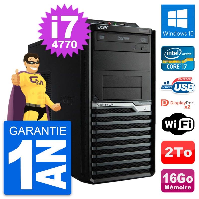 Acer Veriton M4630G Intel i7-4770 16GB RAM 2TB HDD Windows 10 WiFi Desktop PC