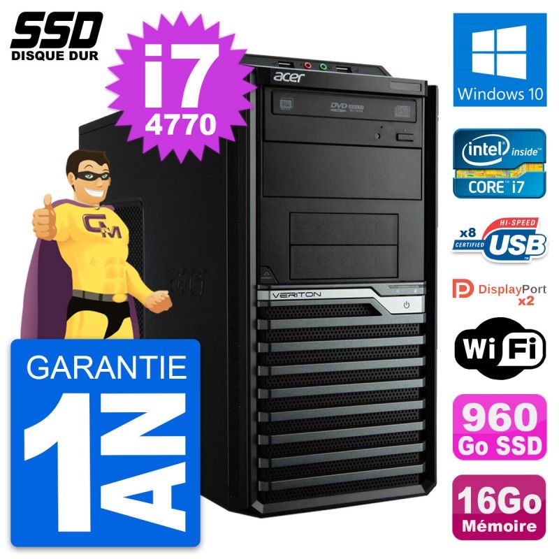 Tour PC Acer Veriton M4630G Intel i7-4770 - 16 Go RAM - 960 Go SSD - Windows 10