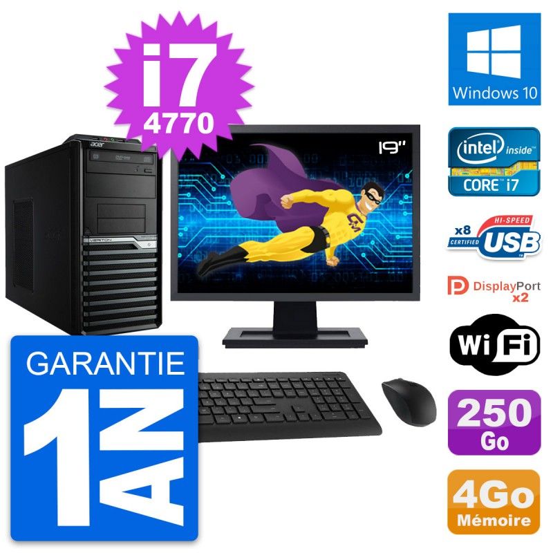 Acer Veriton M4630G 19-inch Desktop PC - Intel i7-4770, 4GB RAM, 250GB HDD, Windows 10, WiFi