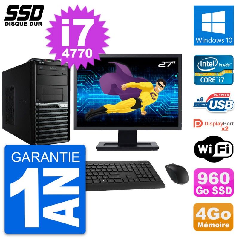 Acer Veriton M4630G 27-inch All-in-One PC - Intel i7-4770, 4GB RAM, 960GB SSD, Windows 10, WiFi
