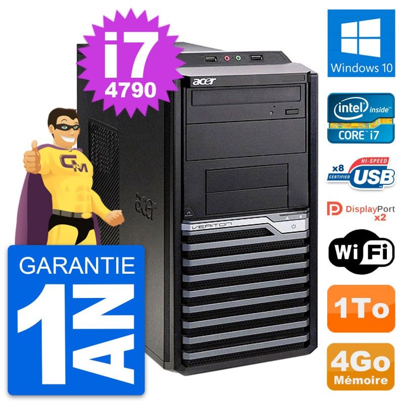 Ordinateur de bureau Acer Veriton M4630G Intel Core i7-4790 - 4 Go RAM - 1 To HDD - Windows 10 WiFi