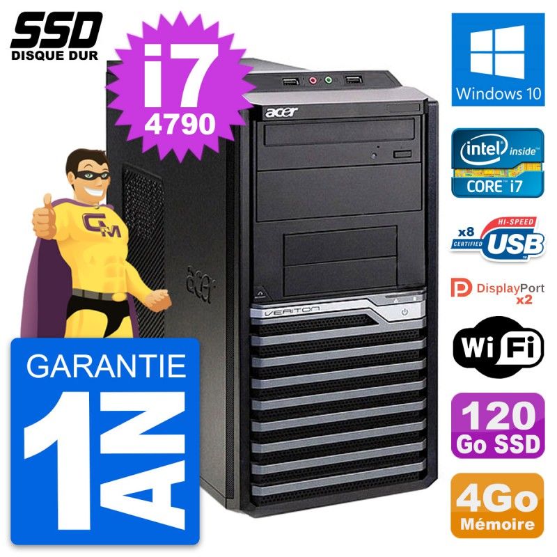 Ordinateur de bureau Acer Veriton M4630G Intel Core i7-4790 4 Go RAM 120 Go SSD Windows 10 Wifi