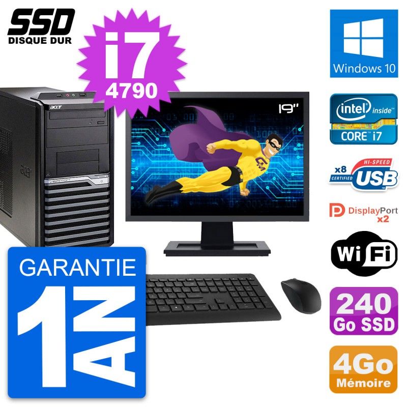 Ordinateur de bureau tout-en-un Acer Veriton M4630G 19 pouces - Intel i7, 4 Go de RAM, 240 Go SSD, Windows 10