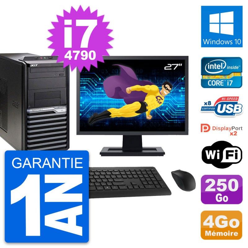 Acer Veriton M4630G Desktop Computer, 27" Screen, Intel i7-4790, 4GB RAM, 250GB SSD, Windows 10, WiFi