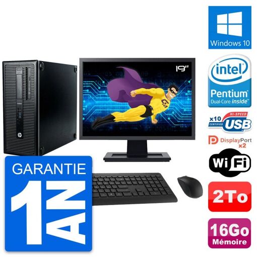 HP ProDesk 600 G1 Desktop Computer, 19" Screen, Intel Pentium Dual-Core G3220, 16GB RAM, 2TB Hard Drive, Windows 10, WiFi