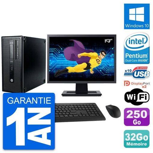 HP ProDesk 600 G1 Desktop Computer - 19" Screen, Intel Pentium G3220, 32GB RAM, 250GB HDD, Windows 10, WiFi