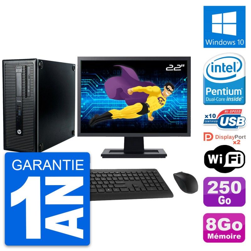 HP ProDesk 600 G1 Desktop Computer, 22-inch Display, Intel Pentium G3220, 8GB RAM, 250GB Hard Drive, Windows 10, WiFi
