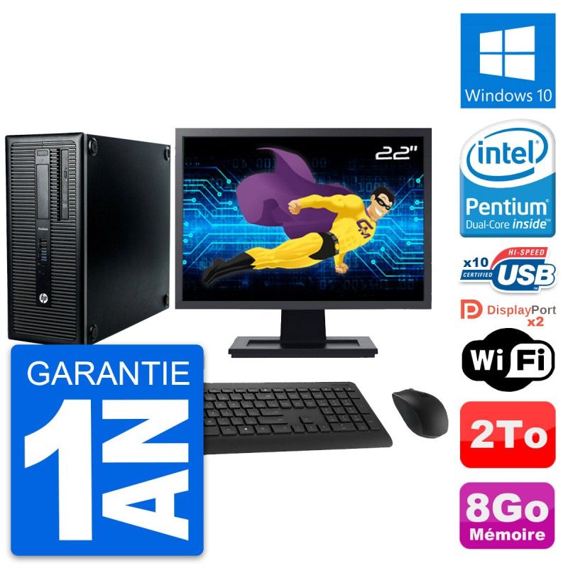 HP ProDesk 600 G1 Desktop PC - 22" Screen, Intel Pentium G3220, 8GB RAM, 2TB Hard Drive, Windows 10, WiFi