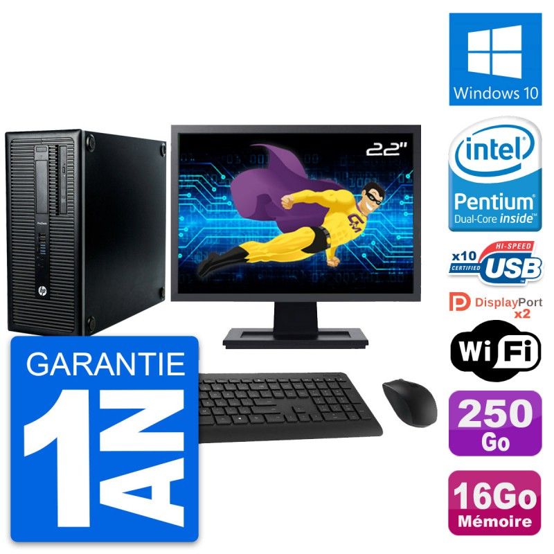 HP ProDesk 600 G1 Desktop PC - 22" Screen, Intel Pentium G3220, 16GB RAM, 250GB HDD, Windows 10, WiFi
