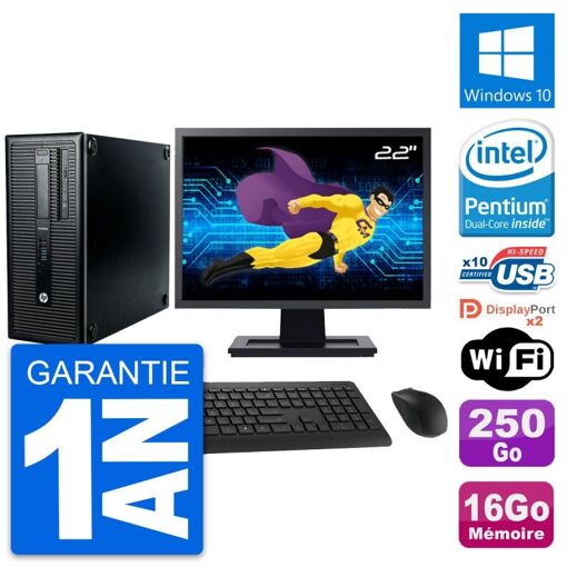 HP ProDesk 600 G1 Desktop PC - 22" Screen, Intel Pentium G3220, 16GB RAM, 250GB HDD, Windows 10, WiFi