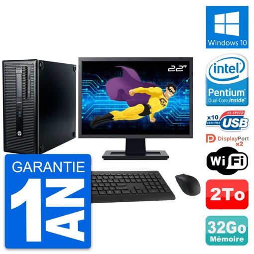 HP ProDesk 600 G1 Desktop Computer - 22" Screen, Intel Pentium Dual-Core G3220, 32GB RAM, 2TB Hard Drive, Windows 10, WiFi