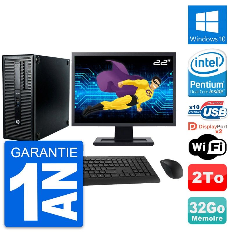 HP ProDesk 600 G1 Desktop Computer - 22" Screen, Intel Pentium Dual-Core G3220, 32GB RAM, 2TB Hard Drive, Windows 10, WiFi