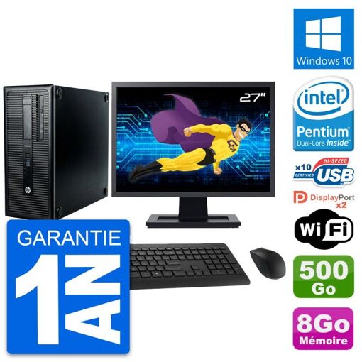HP ProDesk 600 G1 Desktop PC - 27" Screen, Intel Pentium G3220, 8GB RAM, 500GB Hard Drive, Windows 10