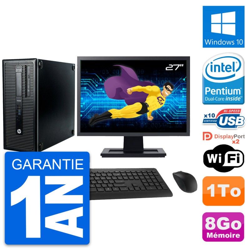 HP ProDesk 600 G1 Desktop Computer, 27" Screen, Intel Pentium G3220, 8GB RAM, 1TB HDD, Windows 10, WiFi