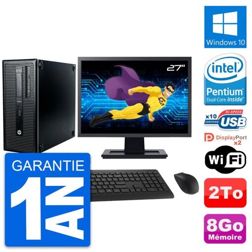 HP ProDesk 600 G1 Desktop PC - 27" Screen, Intel Pentium G3220, 8GB RAM, 2TB Hard Drive, Windows 10, WiFi