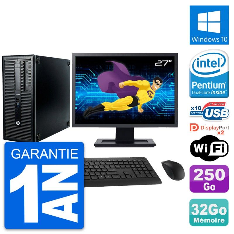 HP ProDesk 600 G1 Desktop PC, 27" Display, Intel Core i3-4170, 32GB RAM, 250GB SSD