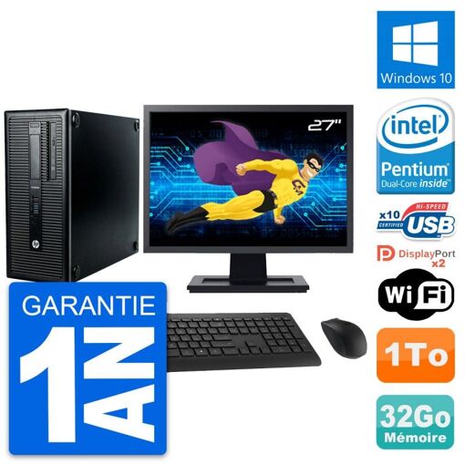 HP ProDesk 600 G1 Desktop PC - 27" Screen, Intel Pentium G3220, 32GB RAM, 1TB HDD, Windows 10, WiFi