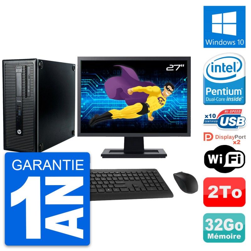 HP ProDesk 600 G1 Desktop PC - 27" Screen, Intel Pentium G3220, 32GB RAM, 2TB HDD, Windows 10