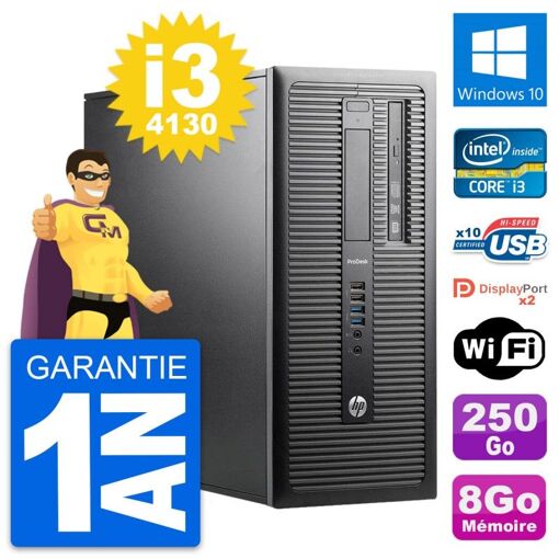 PC de escritorio HP ProDesk 600 G1 - Procesador Intel Core i3-4130, 8 GB de RAM, disco duro de 250 GB, Windows 10, WiFi