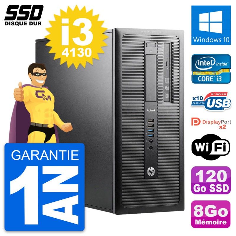 HP ProDesk 600 G1 Desktop PC - Intel Core i3-4130, 8GB RAM, 120GB SSD, Windows 10, WiFi