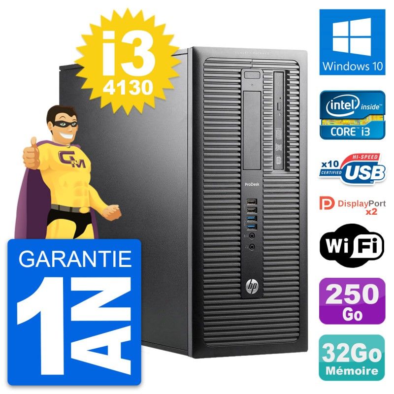 HP ProDesk 600 G1 Desktop PC - Intel i3-4130, 32GB RAM, 250GB SSD, Windows 10, Wifi