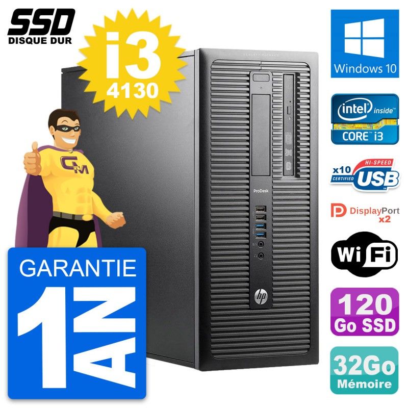 HP ProDesk 600 G1 Desktop Computer - Intel Core i3-4130, 32GB RAM, 120GB SSD, Windows 10, WiFi