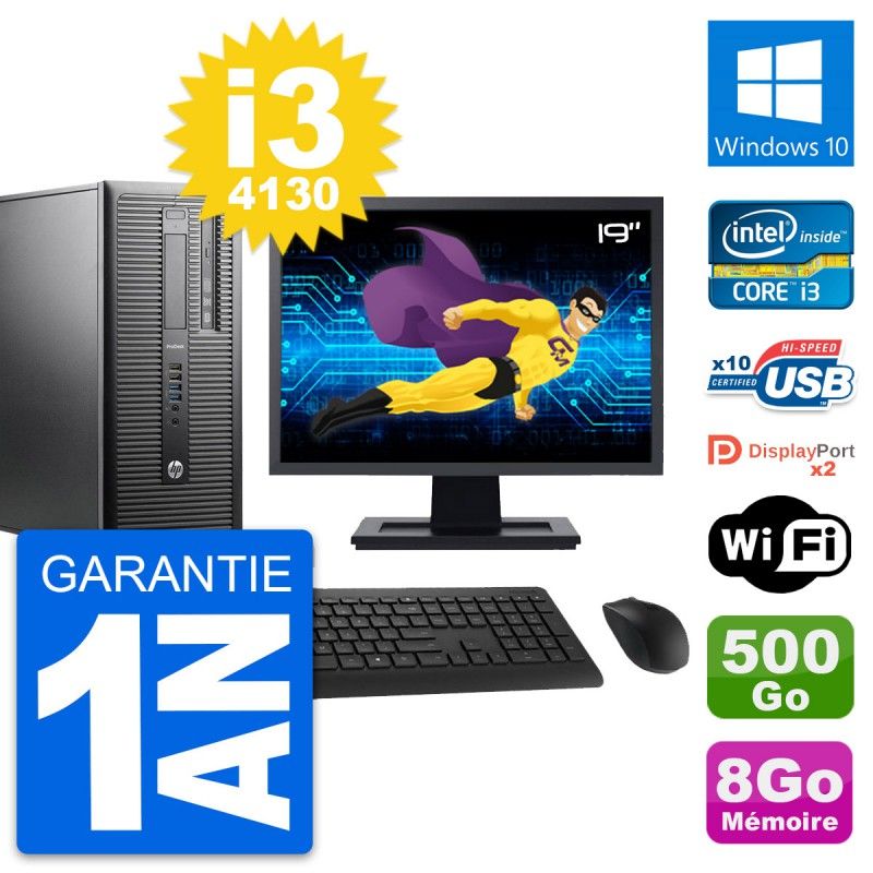 HP ProDesk 600 G1 Desktop PC - 19" Screen, Intel i3-4130, 8GB RAM, 500GB HDD, Windows 10, WiFi