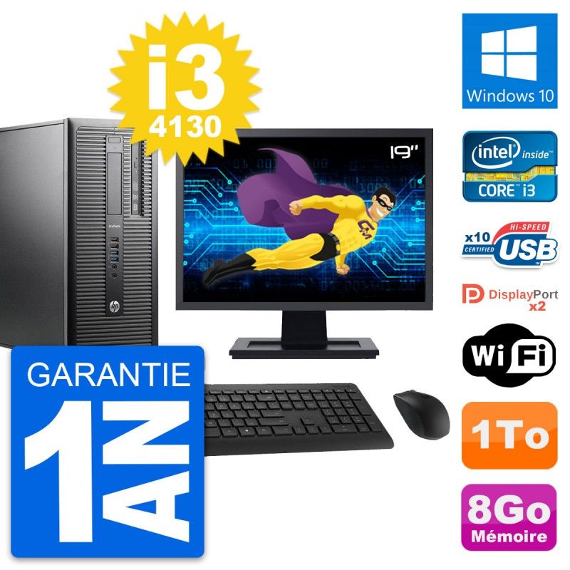 HP ProDesk 600 G1 Desktop PC - 19" Screen, i3-4130, 8GB RAM, 1TB Hard Drive, Windows 10, Wi-Fi