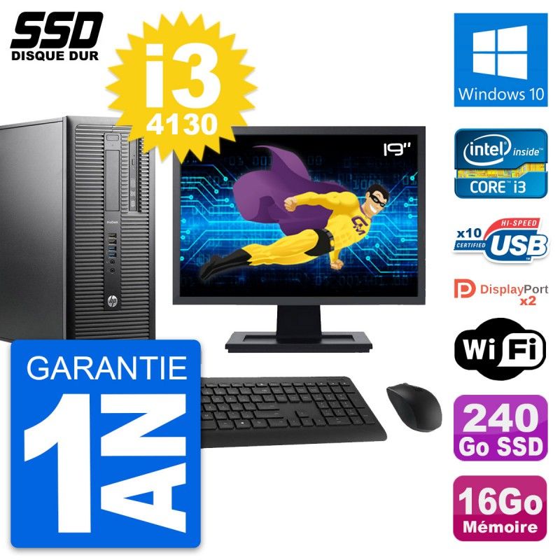 HP ProDesk 600 G1 Desktop PC - 19" Screen, Intel Core i3-4130, 16GB RAM, 240GB SSD, Windows 10, WiFi