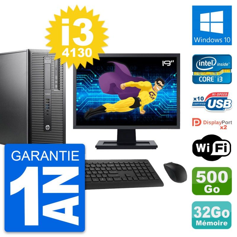 HP ProDesk 600 G1 Desktop PC, 19" Screen, Intel i3-4130, 32GB RAM, 500GB HDD, Windows 10, WiFi