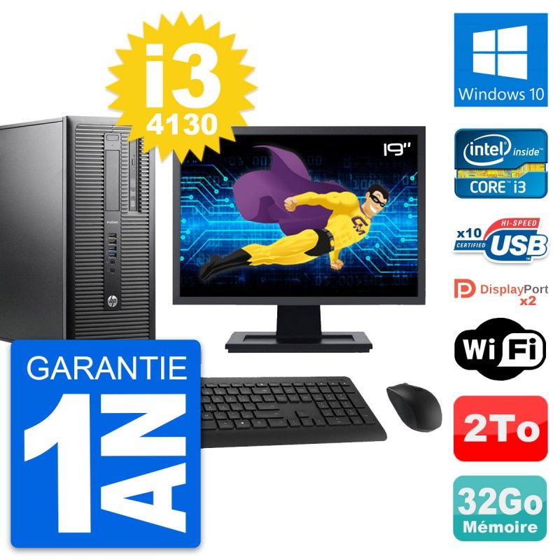 HP ProDesk 600 G1 Desktop Computer - 19" Screen, Intel i3-4130, 32GB RAM, 2TB HDD, Windows 10, WiFi