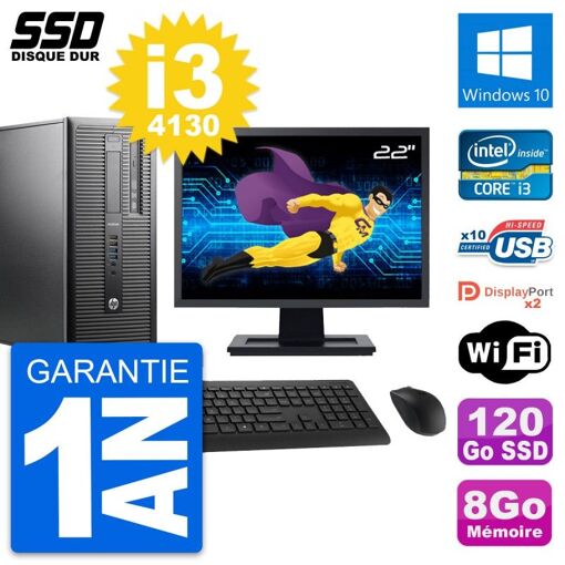 HP ProDesk 600 G1 Desktop PC - 22" Screen, Intel Core i3-4130, 8GB RAM, 120GB SSD, Windows 10, WiFi