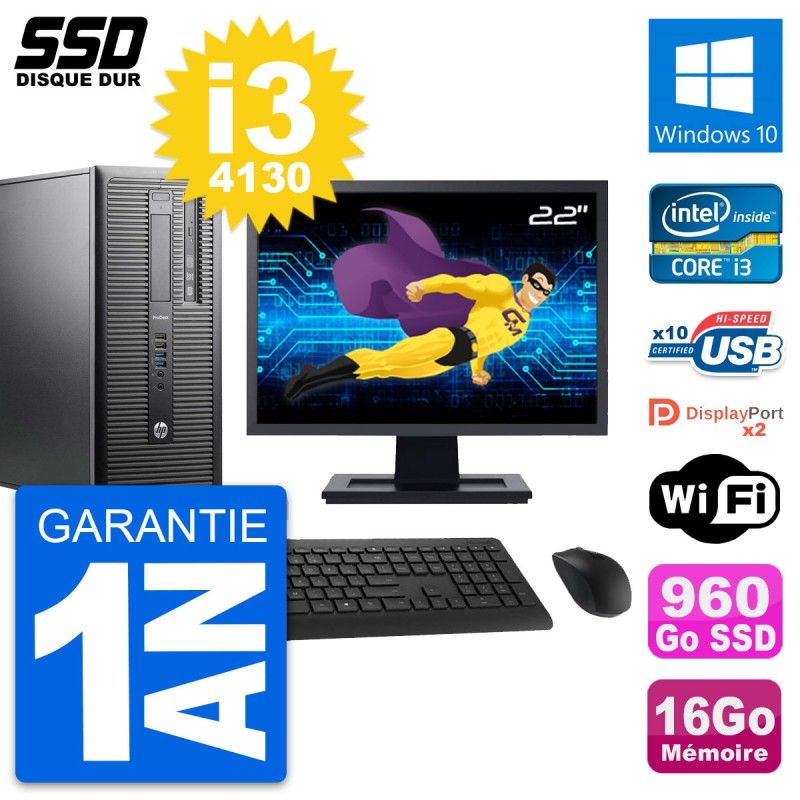 HP ProDesk 600 G1 Desktop PC, 22" Screen, i3-4130, 16GB RAM, 960GB SSD, Windows 10, WiFi