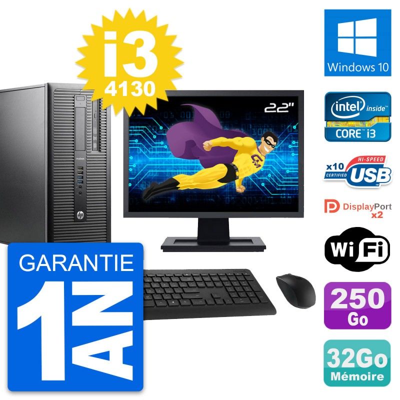 PC de escritorio HP ProDesk 600 G1 - Pantalla de 22', Intel Core i3-4130, 32 GB de RAM, 250 GB SSD, Windows 10, Wi-Fi