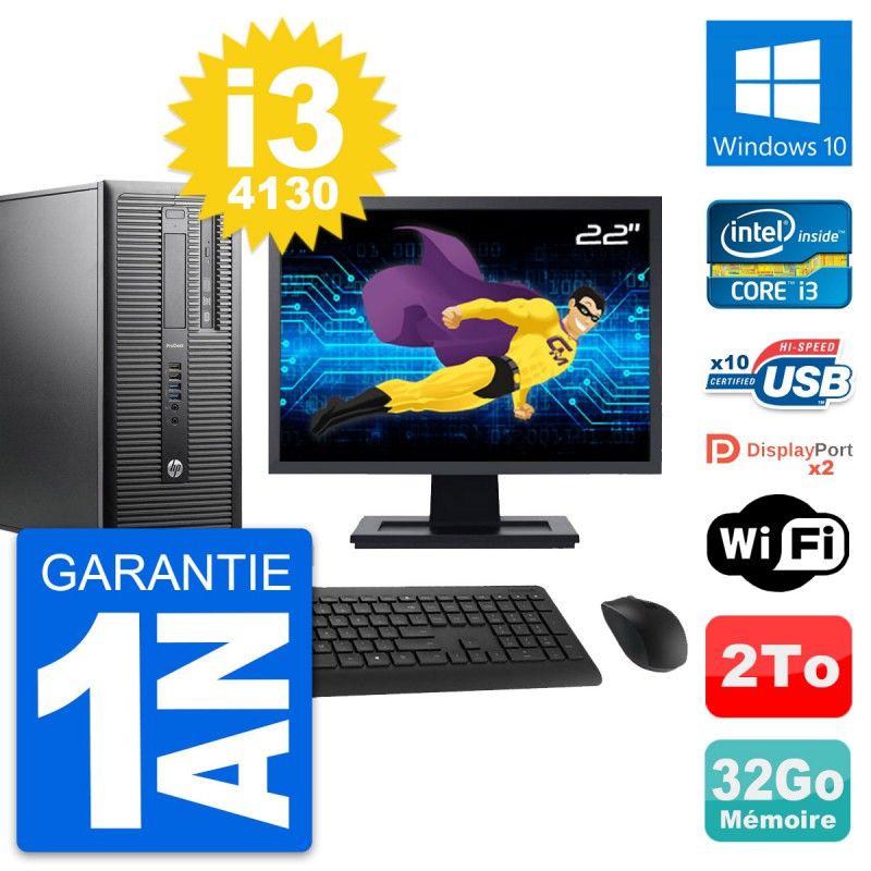 HP ProDesk 600 G1 Desktop PC - 22" Screen, i3-4130, 32GB RAM, 2TB HDD, Windows 10, WiFi