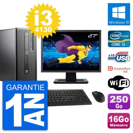 HP ProDesk 600 G1 Desktop PC - 27" Screen, Intel i3-4130, 16GB RAM, 250GB HDD