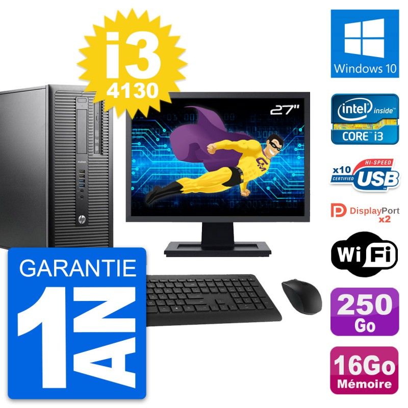 HP ProDesk 600 G1 Desktop PC - 27" Screen, Intel i3-4130, 16GB RAM, 250GB HDD