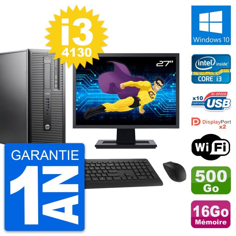 HP ProDesk 600 G1 27" Desktop PC - Intel i3-4130, 16GB RAM, 500GB HDD, Windows 10, WiFi