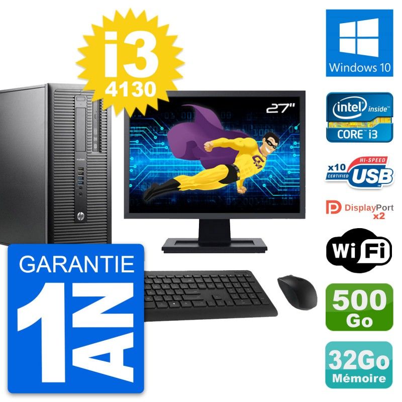 HP ProDesk 600 G1 Desktop PC - 27" Screen, Intel i3-4130, 32GB RAM, 500GB HDD