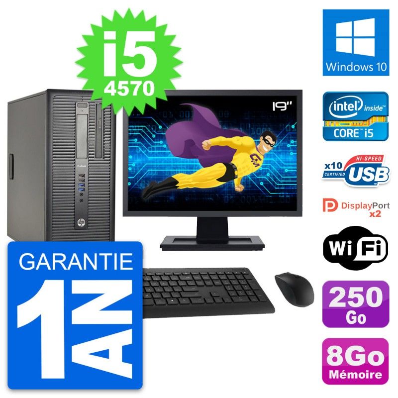 HP ProDesk 600 G1 Desktop PC - 19-inch Screen, Intel i5-4570, 8GB RAM, 250GB Hard Drive, Windows 10, Wi-Fi