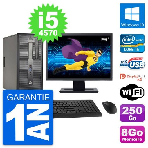 HP ProDesk 600 G1 Desktop PC - 19-inch Screen, Intel i5-4570, 8GB RAM, 250GB Hard Drive, Windows 10, Wi-Fi