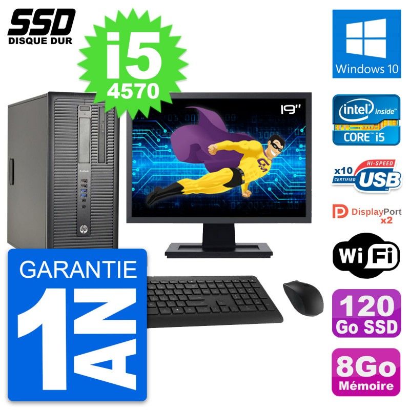 HP ProDesk 600 G1 Desktop PC - 19" Screen, i5-4570, 8GB RAM, 120GB SSD, Windows 10, Wifi