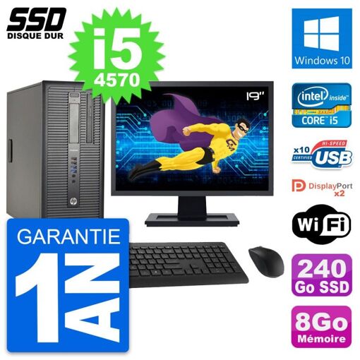 HP ProDesk 600 G1 Desktop PC - 19" Screen, i5-4570, 8GB RAM, 240GB SSD, Windows 10, Wi-Fi