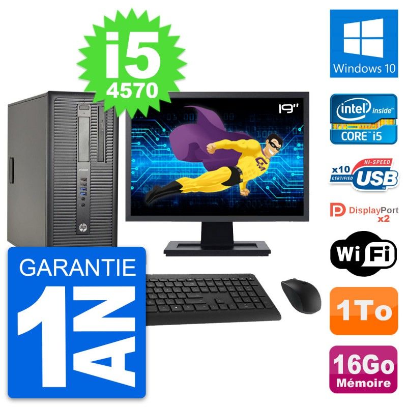 HP ProDesk 600 G1 Desktop PC - 19" Screen, i5-4570, 16GB RAM, 1TB HDD, Windows 10, WiFi