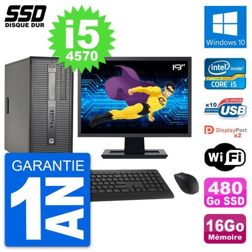 HP ProDesk 600 G1 Desktop PC - 19-inch Display, i5-4570, 16GB RAM, 480GB SSD, Windows 10, WiFi