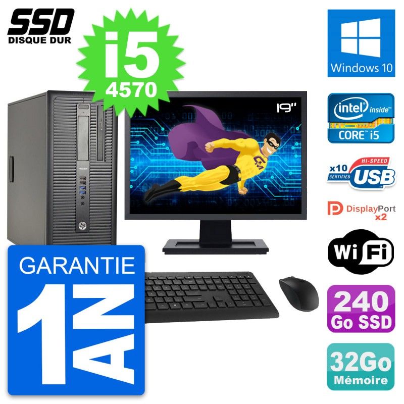 PC de escritorio HP ProDesk 600 G1 - Pantalla de 19', Procesador Intel i5-4570, 32GB de RAM, SSD de 240GB, Windows 10, WiFi