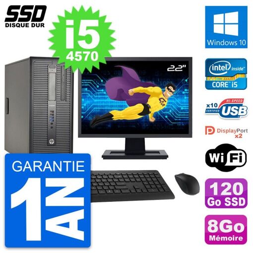 HP ProDesk 600 G1 Desktop Computer, 22" Screen, i5-4570, 8GB RAM, 120GB SSD, Windows 10, WiFi